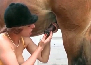 Slender godlike jockey and horny horse